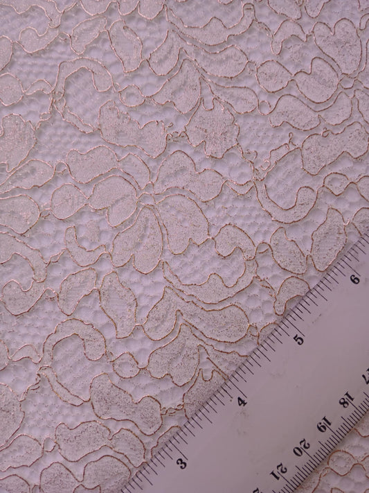 River Island Double Scalloped Lace - White/Bronze - 51" Wide - Sold By The Metre