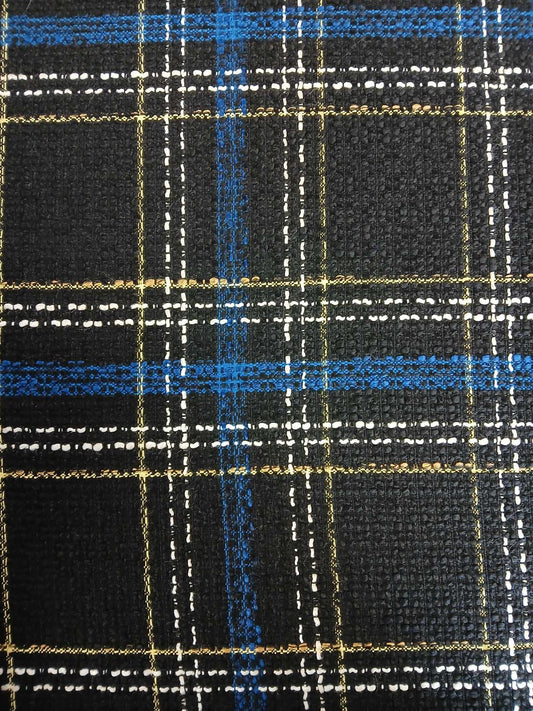 Chenille - Black/Blue/Yellow/White/Gold - 59" Wide - Sold By the Metre