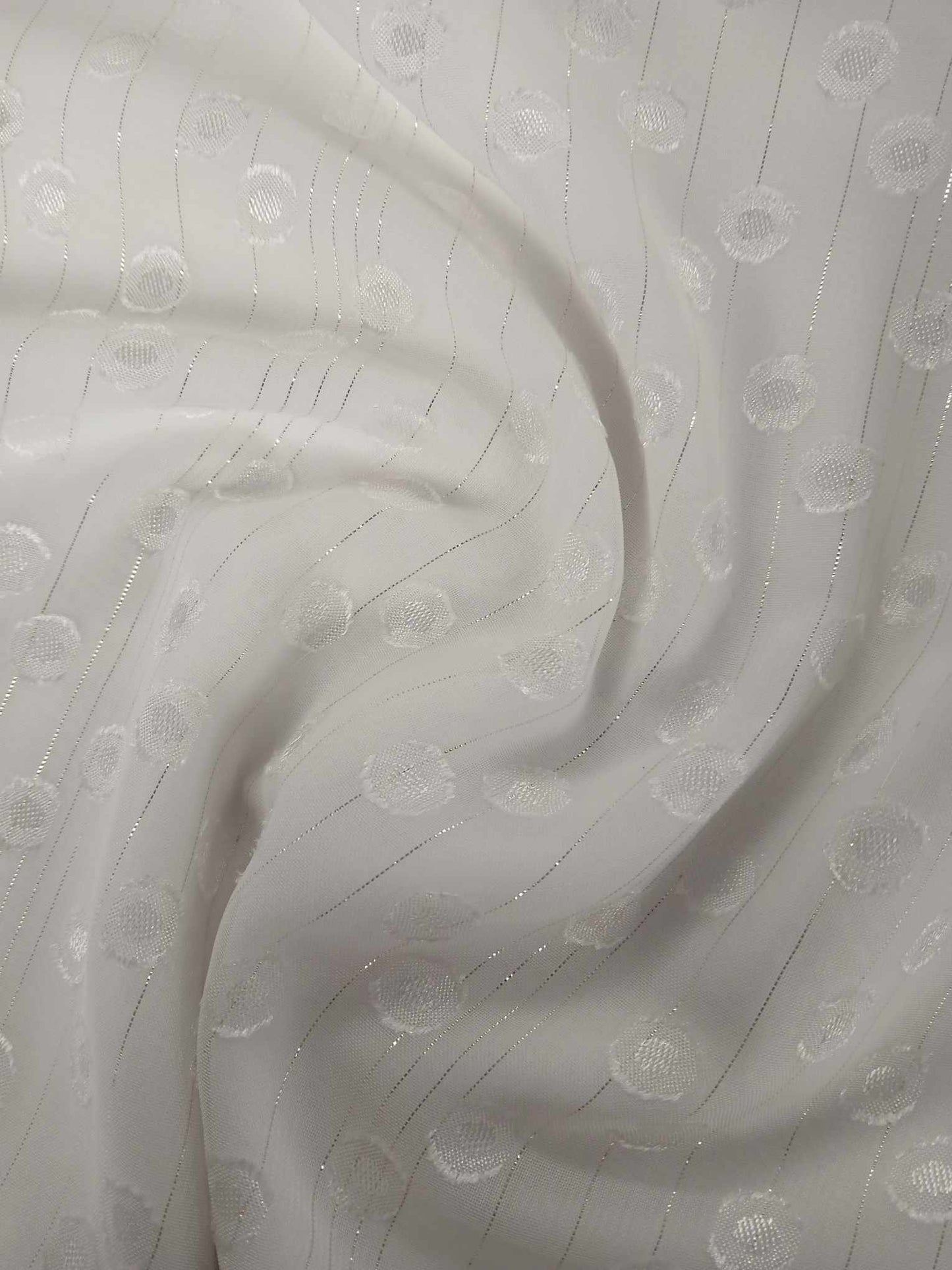 Clipped Chiffon - White/Silver - 56" Wide - Sold By The Metre