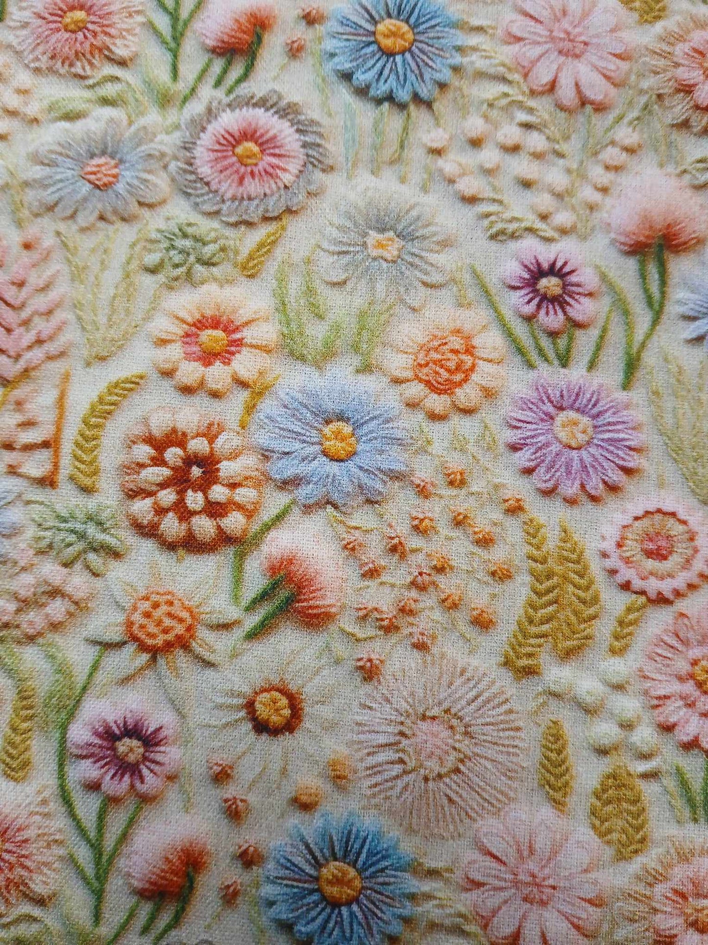 100% Cotton - Digital Print - Cream/Blue/Pink/Peach - 44" Wide - Sold By the Metre