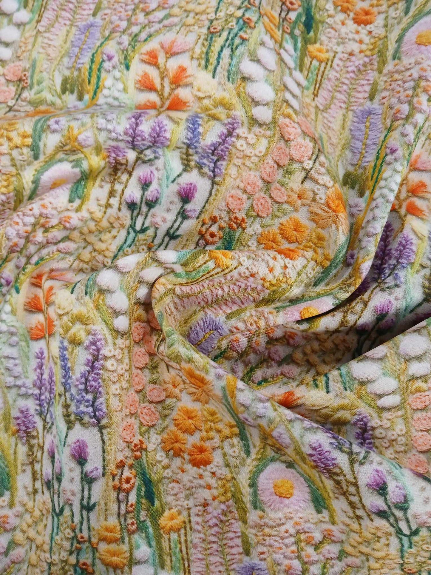 100% Cotton - Digital Print - Yellow/Pink/Purple/Orange - 44" Wide - Sold By the Metre