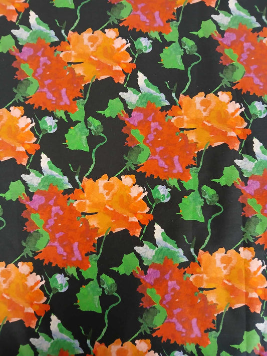 Cotton Satin - Black/Orange/Green/Blue - 56" Wide - Sold By the Metre