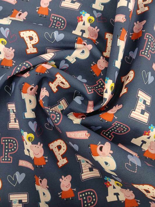 100% Cotton - Peppa Pig - Navy/Pink/Red - 58" Wide - Sold By the Metre
