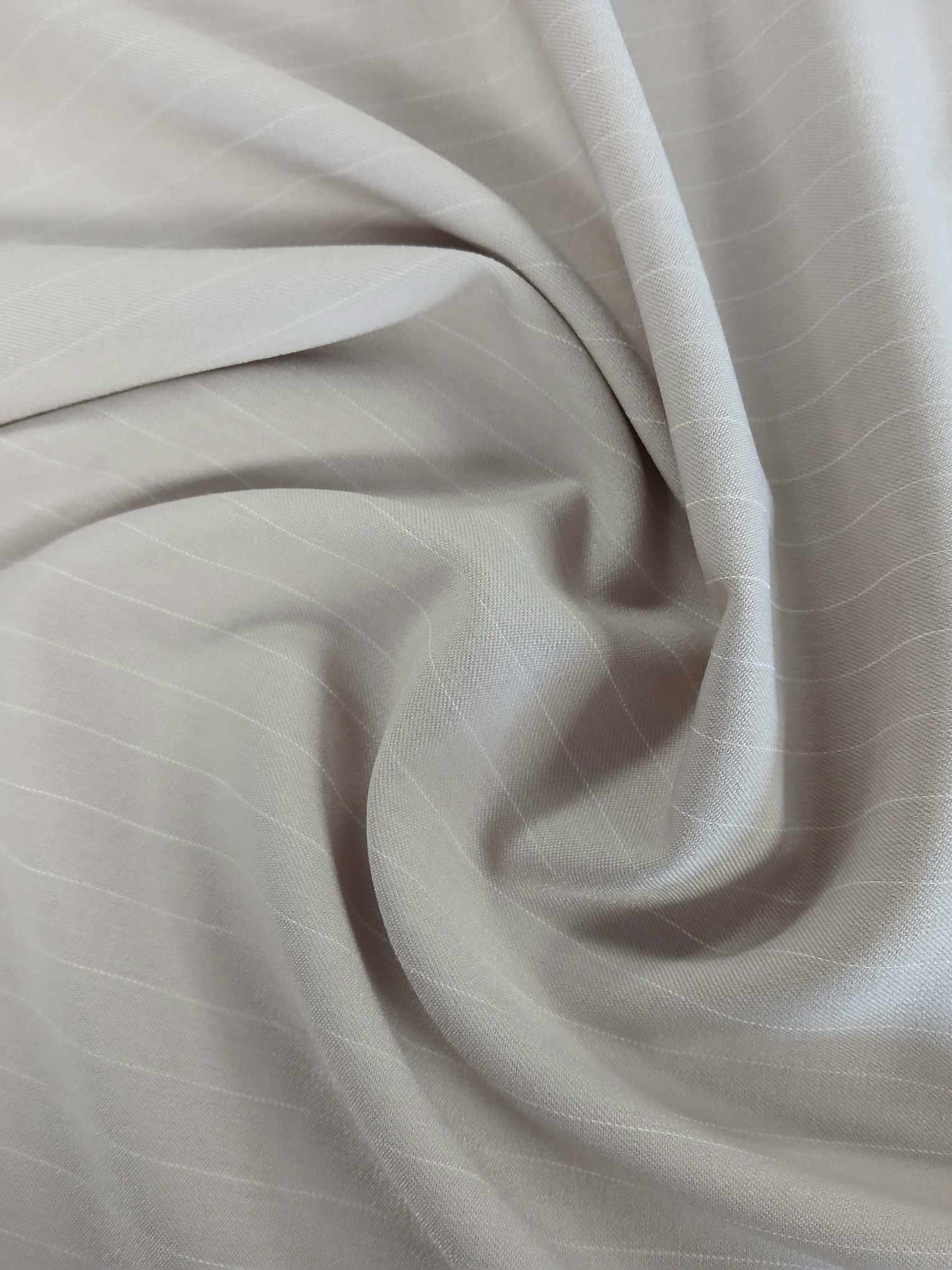 Poly Lycra Suiting - Stripe - Beige/Cream - 58" Wide - Sold By the Metre