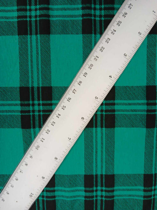 Viscose Lycra - Check - Green/Black - 64" Wide - Sold By The Metre