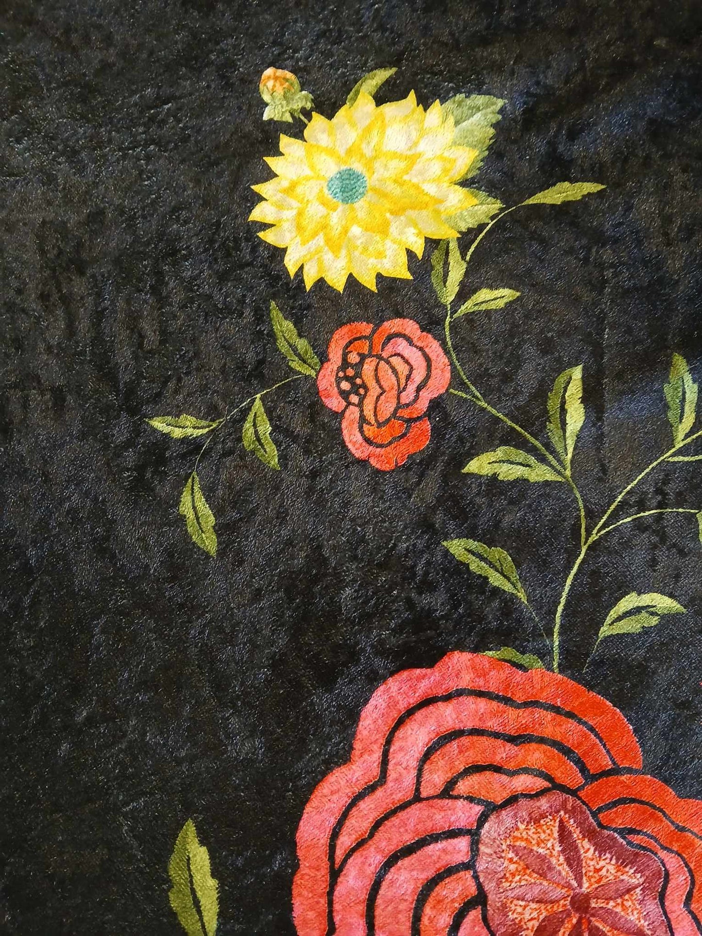 Velvet - Digital Floral - Black/Orange/Red/Green - 61" Wide - Sold By The Metre