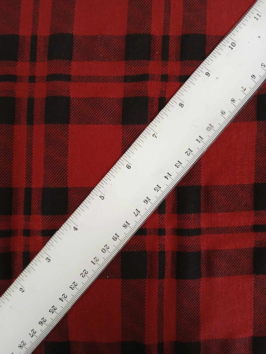 Viscose Lycra - Check - Wine/Black - 64" Wide - Sold By The Metre