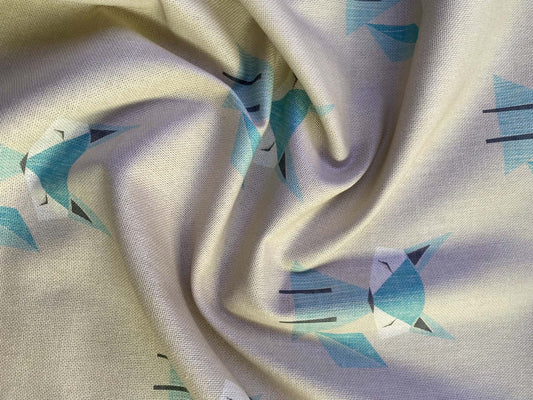 Little Foxes Geometric Canvas Fabric - Blue, Grey & Beige, 56" Wide - £5.99 per Metre