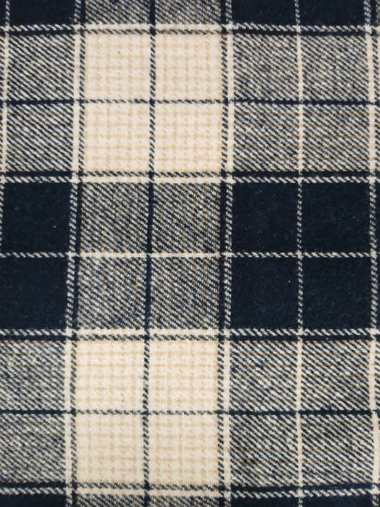 Washable Wool - Check - Blue/Cream/Beige - 58" Wide - Sold By the Metre