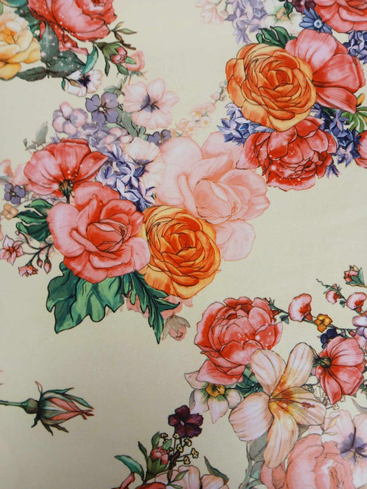 Scuba - Floral - Yellow/Pink/Orange - 58" Wide - Sold By the Metre