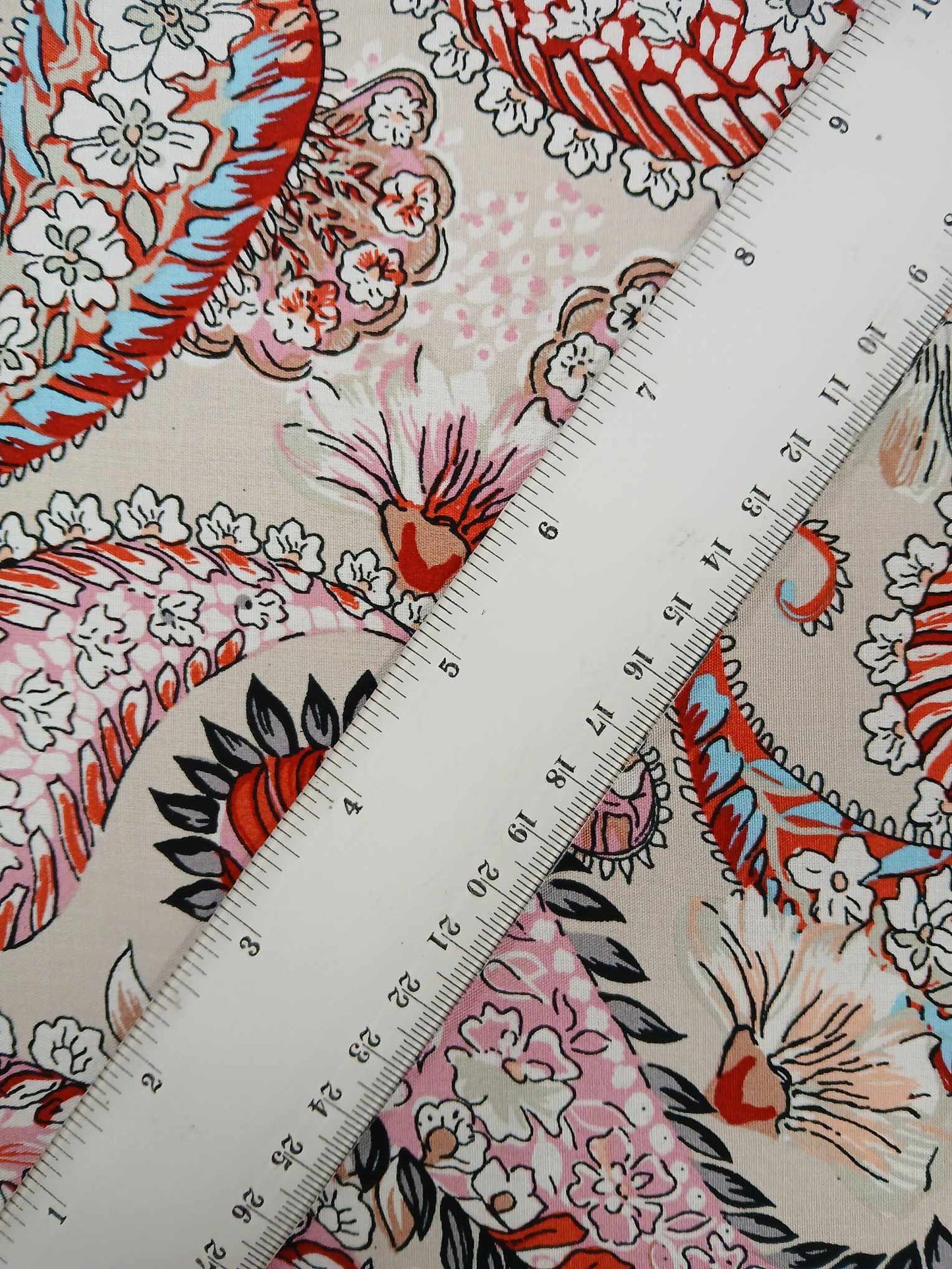 Viscose - Paisley - Putty/Red/Blue/Pink - 57" Wide - Sold By the Metrre
