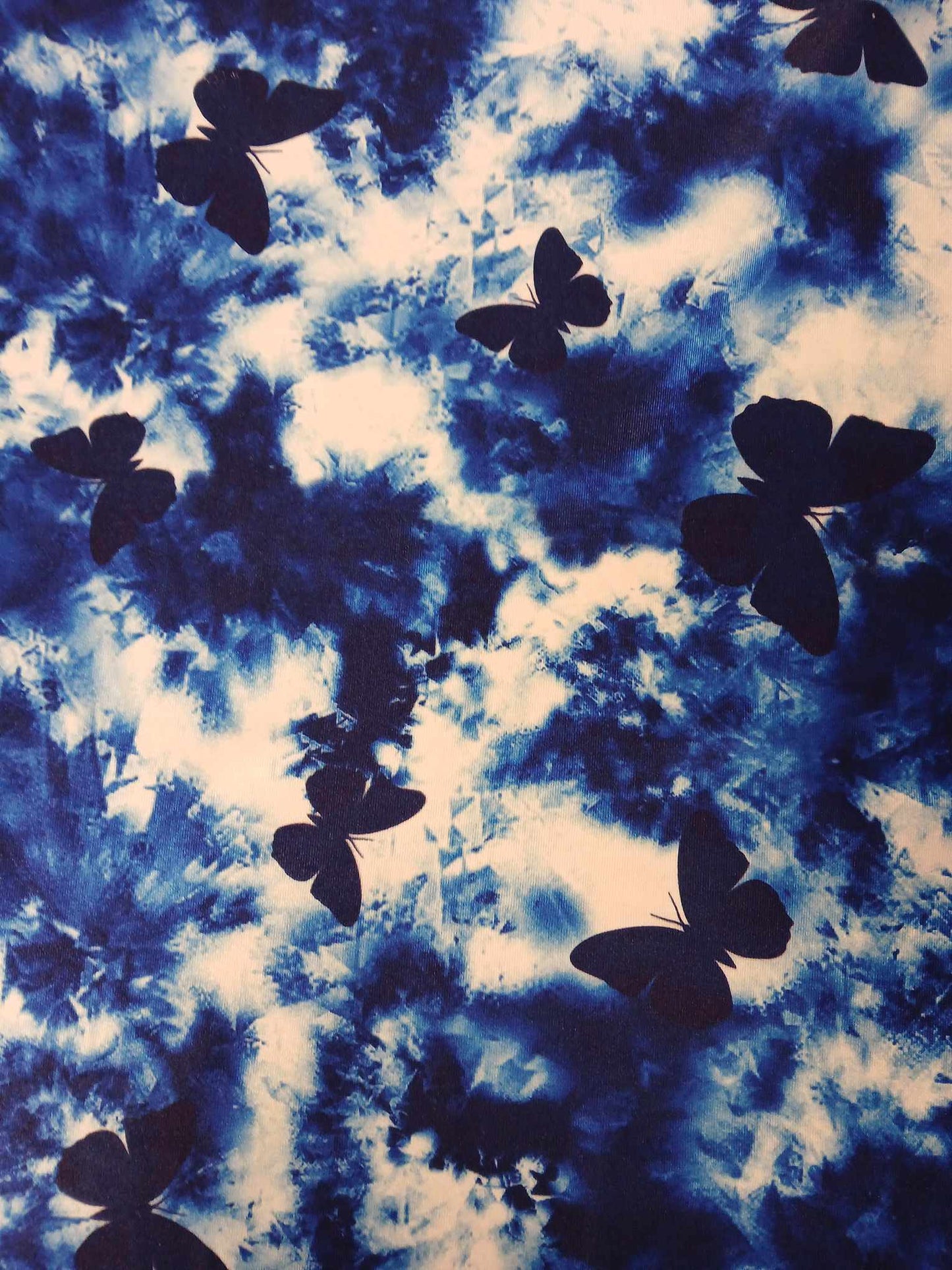 Poly Lycra - Blue/White - Butterflies - 57" Wide - Sold By the Metre