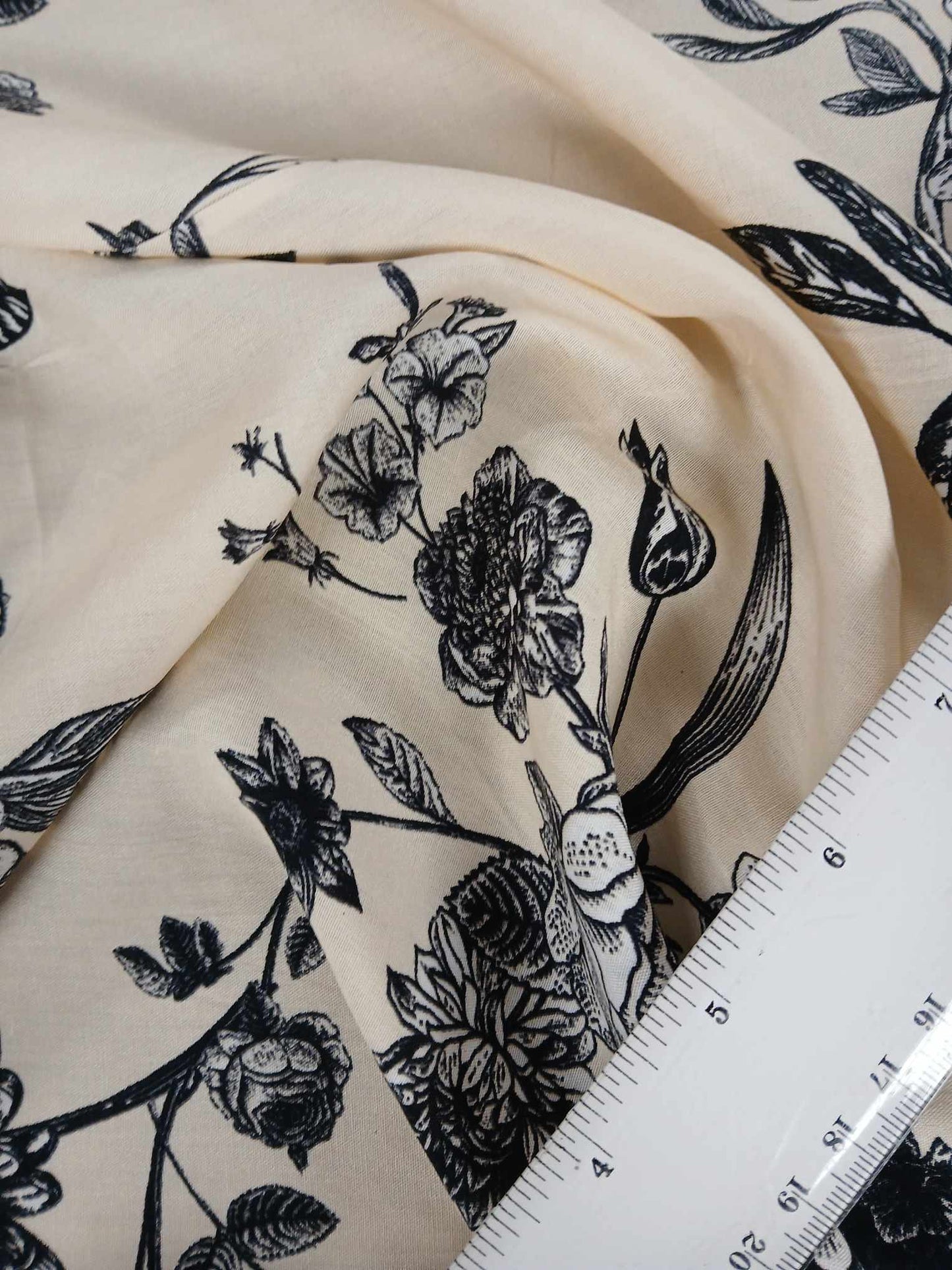 Viscose - Buttermilk/Black - 57" Wide - Sold By the Metre
