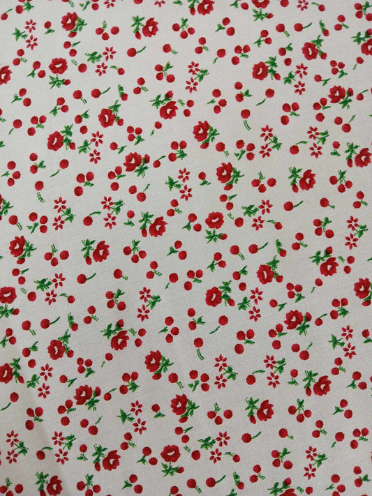 Viscose - White/Red/Green - 57" Wide - Sold By the Metre