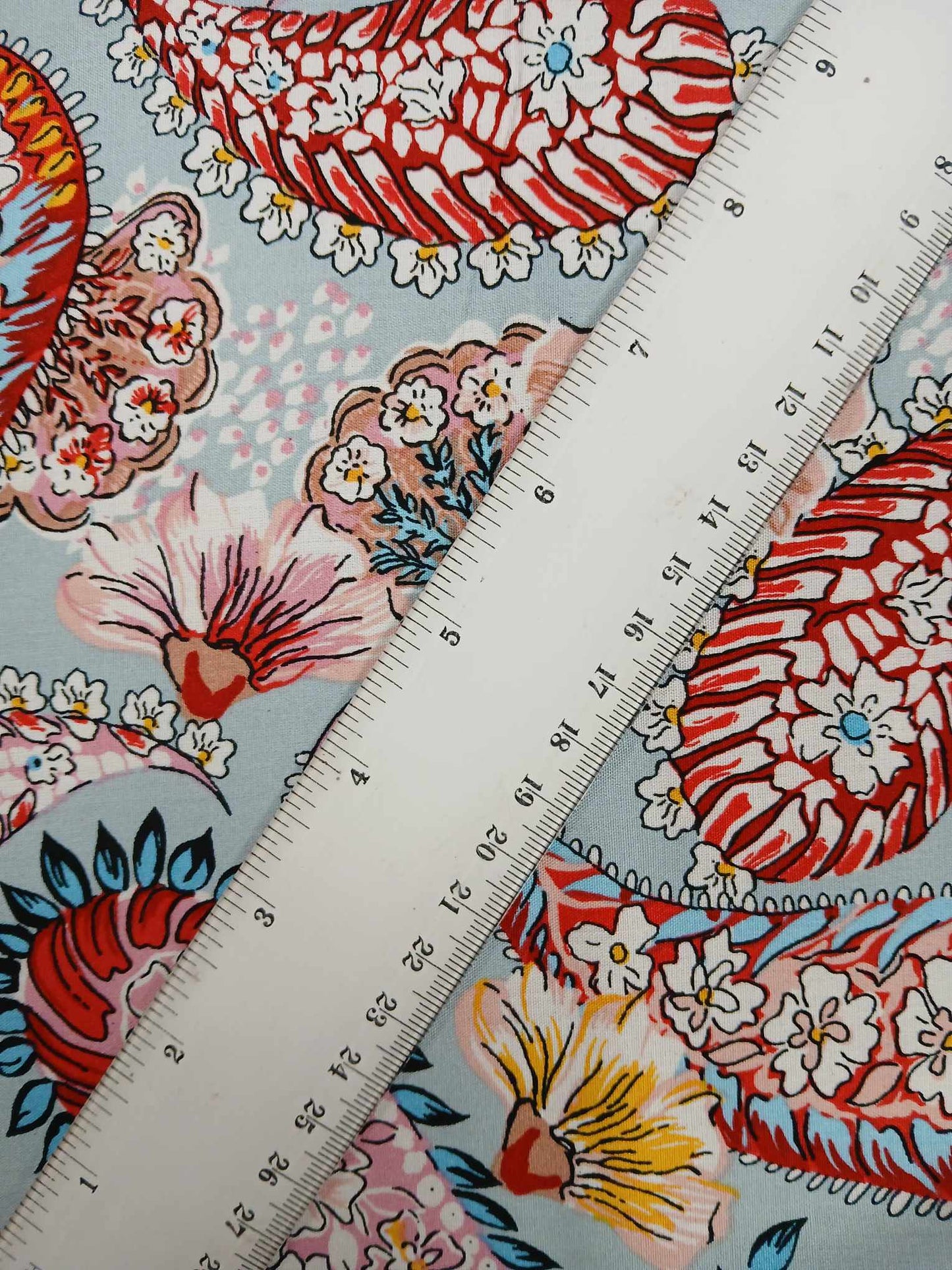 Viscose - Paisley - Light Blue/Red/Pink - 57" Wide - Sold By the Metre