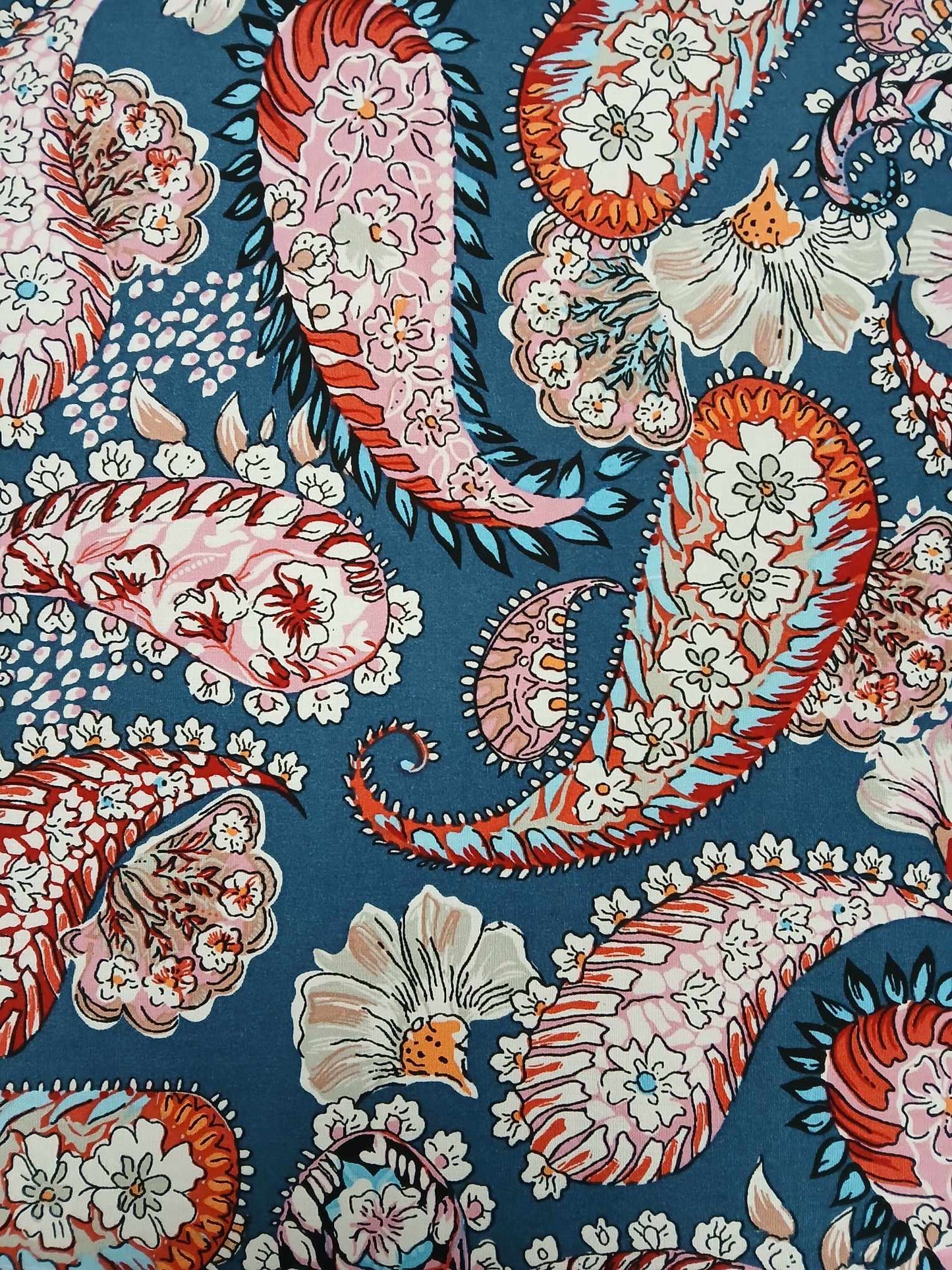 Viscose - Paisley - Blue/Red/Pink/Orange - 57" Wide - Sold By the Metre