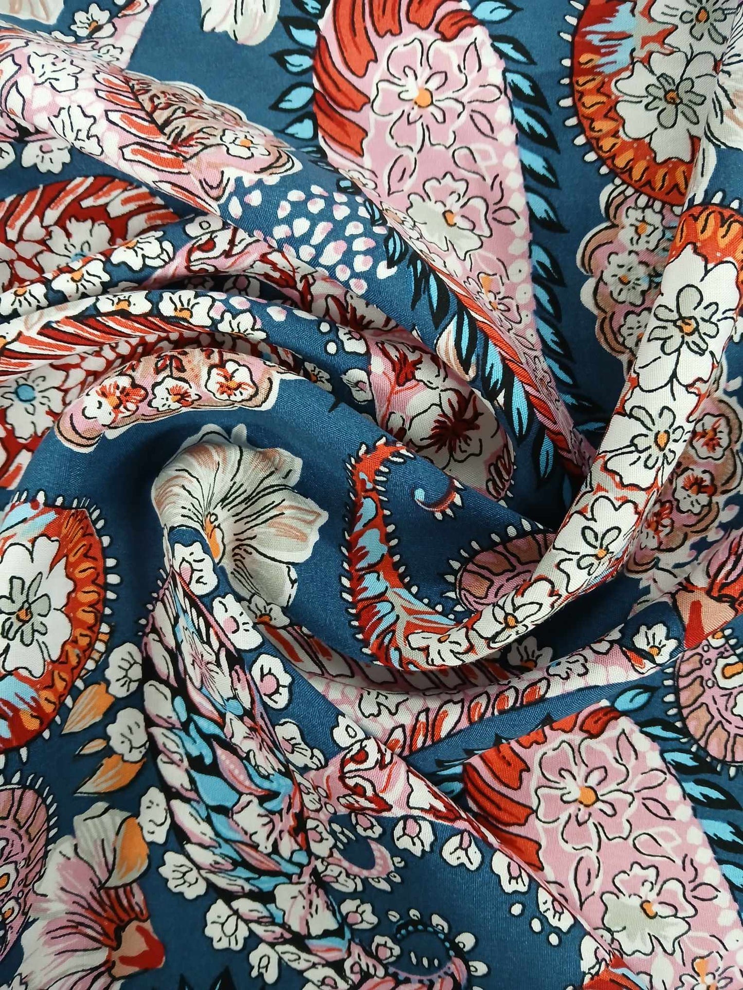 Viscose - Paisley - Blue/Red/Pink/Orange - 57" Wide - Sold By the Metre