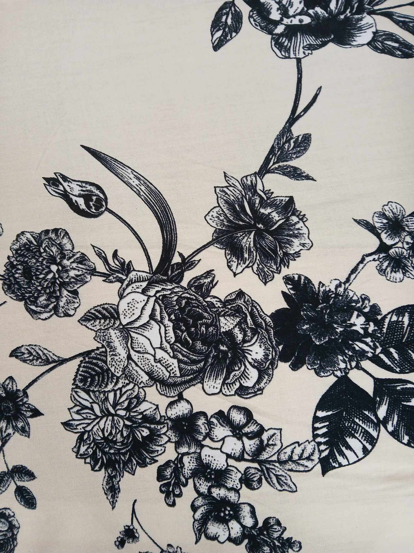 Viscose - Buttermilk/Black - 57" Wide - Sold By the Metre