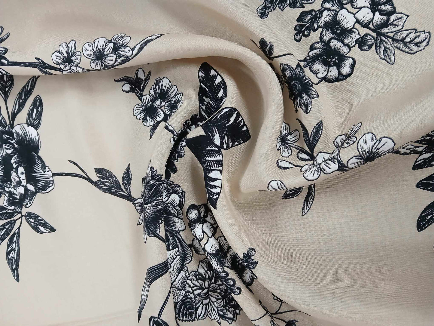 Viscose - Beige/Black - 57" Wide - Sold By the Metre
