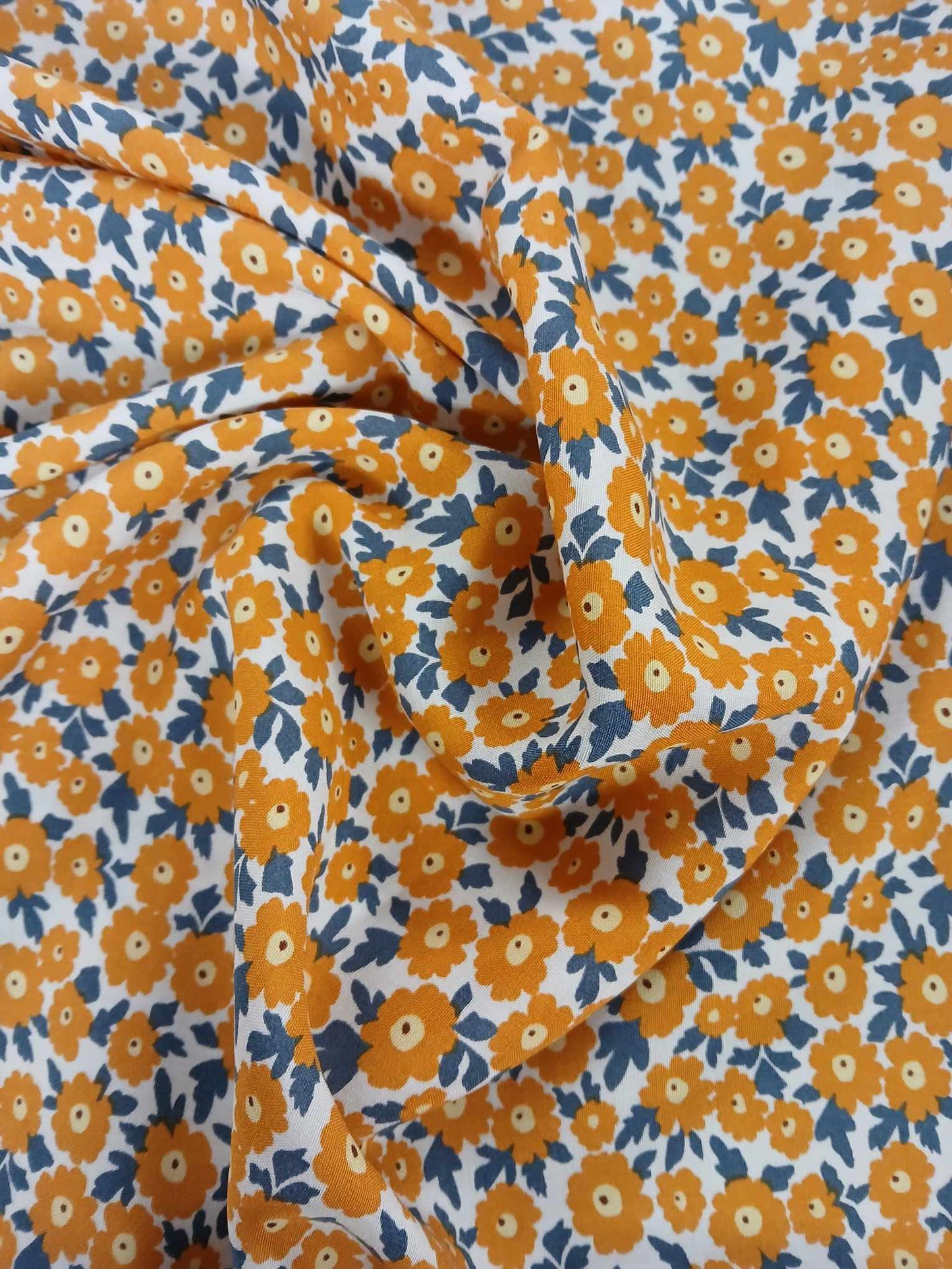 Viscose - Mustard/Teal/White - 57" Wide - Sold By the Metre