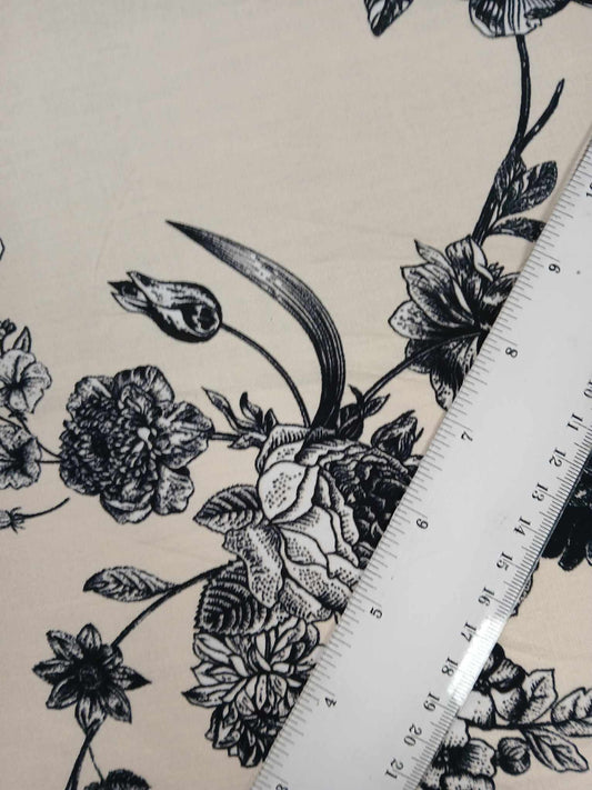 Viscose - Buttermilk/Black - 57" Wide - Sold By the Metre
