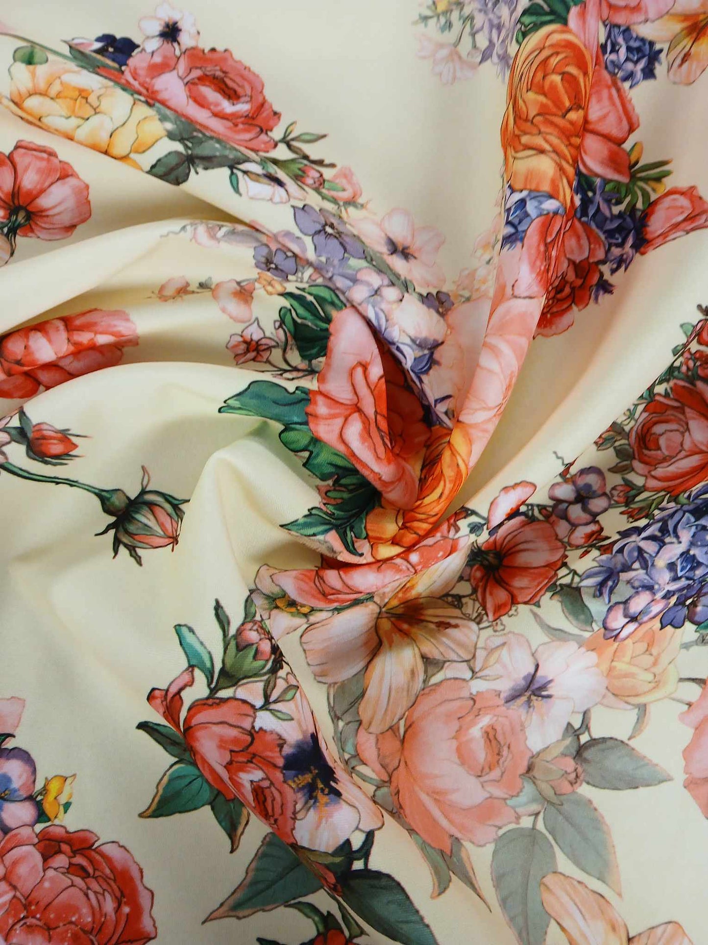 Scuba - Floral - Yellow/Pink/Orange - 58" Wide - Sold By the Metre