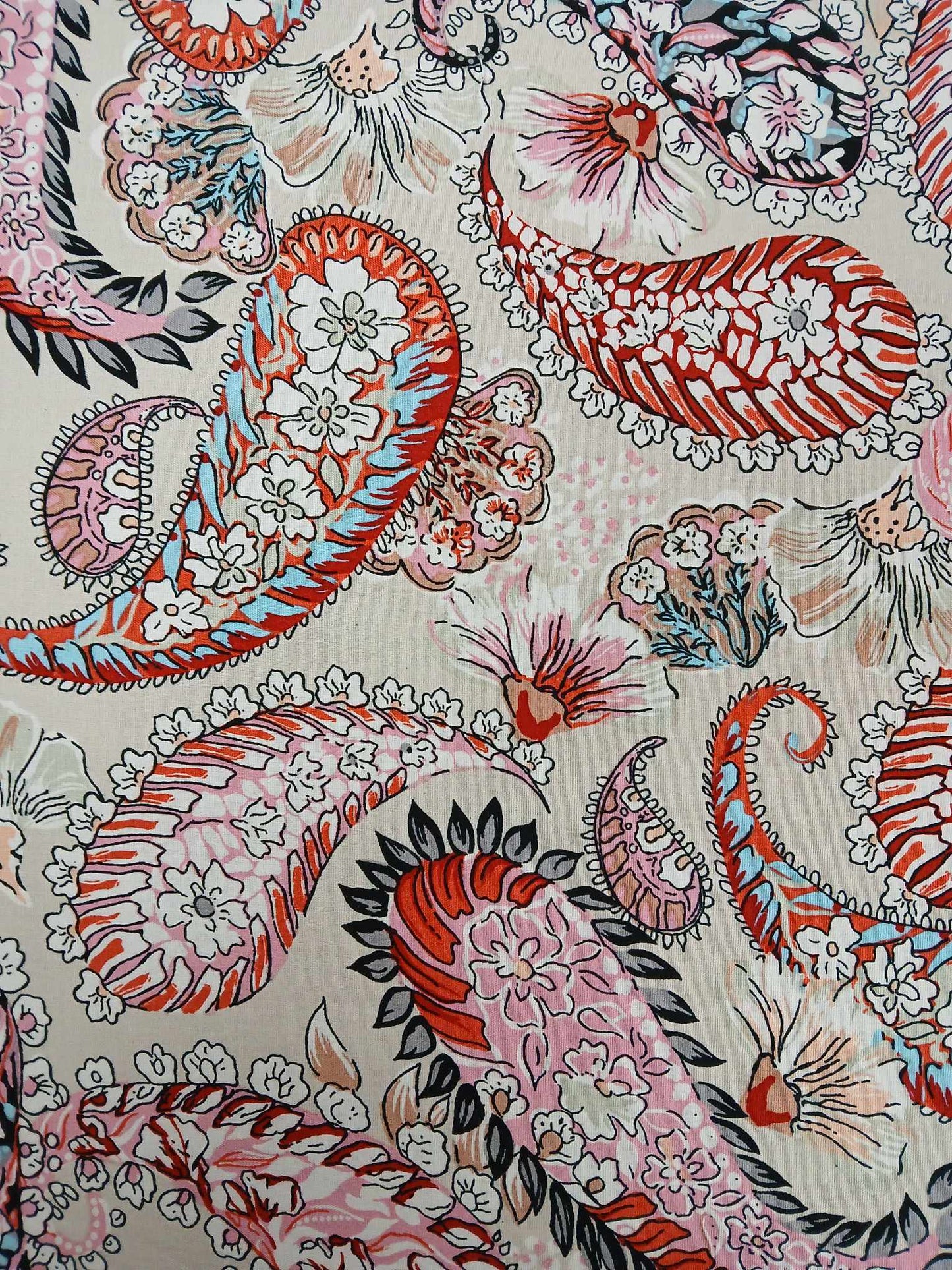 Viscose - Paisley - Putty/Red/Blue/Pink - 57" Wide - Sold By the Metrre