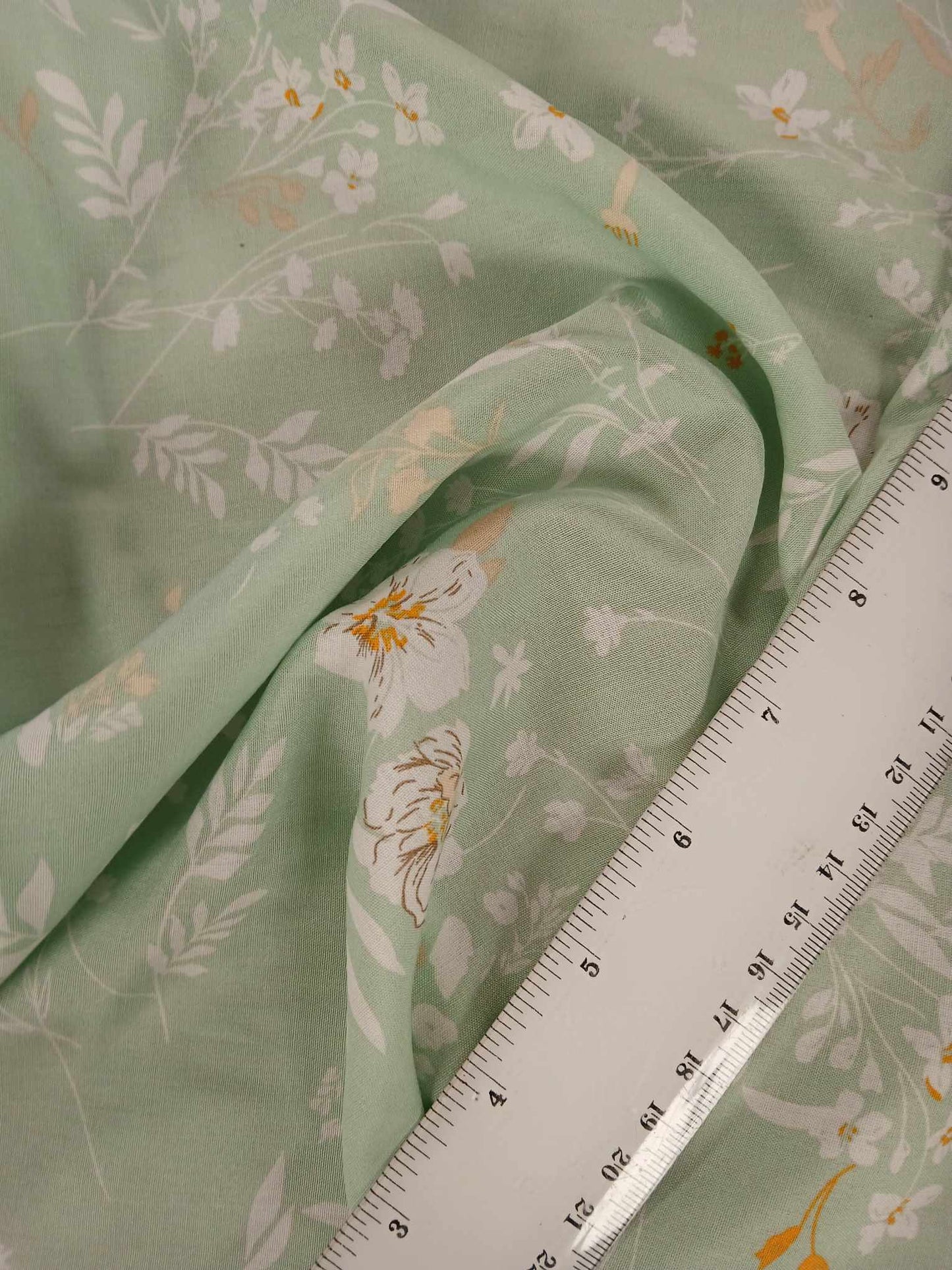 Viscose - Mint/White/Mustard - 57" Wide - Sold By the Metre