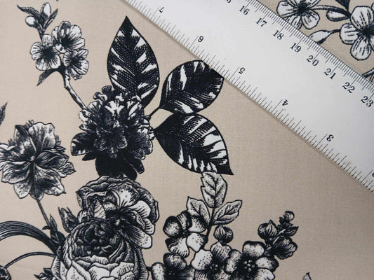 Viscose - Beige/Black - 57" Wide - Sold By the Metre