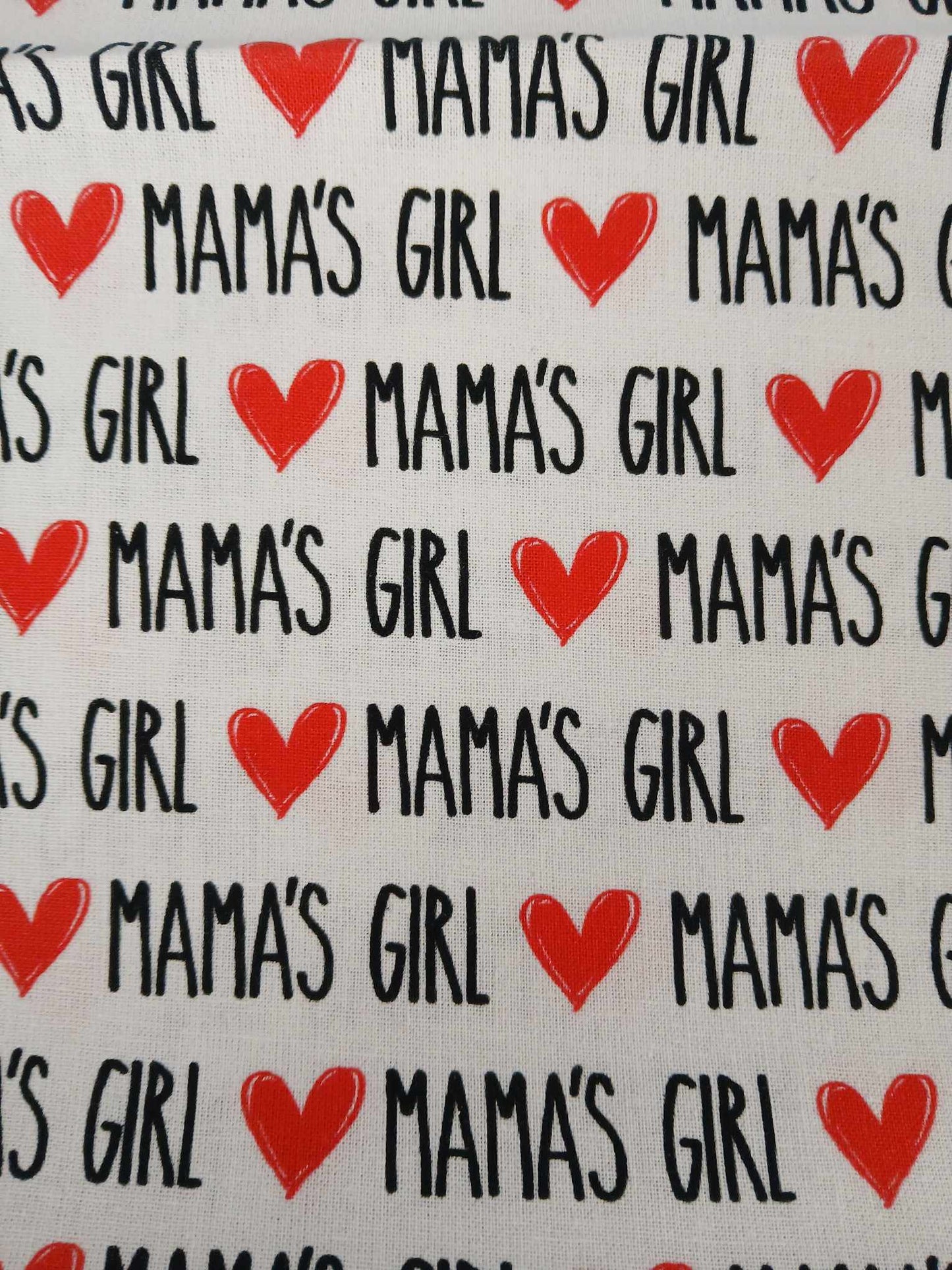 100% Cotton - Mama's Girl - White/Red/Black - 54" Wide - Sold By the Metre
