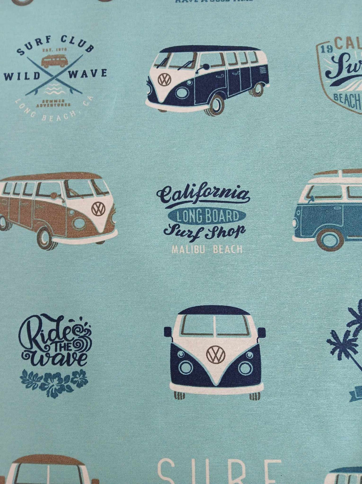 Linen Look - California Campervan - Blue/Brown/White - 56" Wide - Sold By the Metre