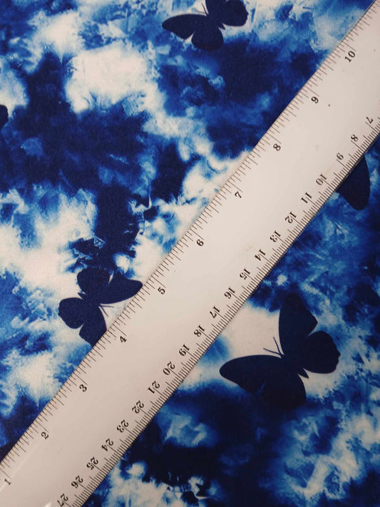 Poly Lycra - Blue/White - Butterflies - 57" Wide - Sold By the Metre