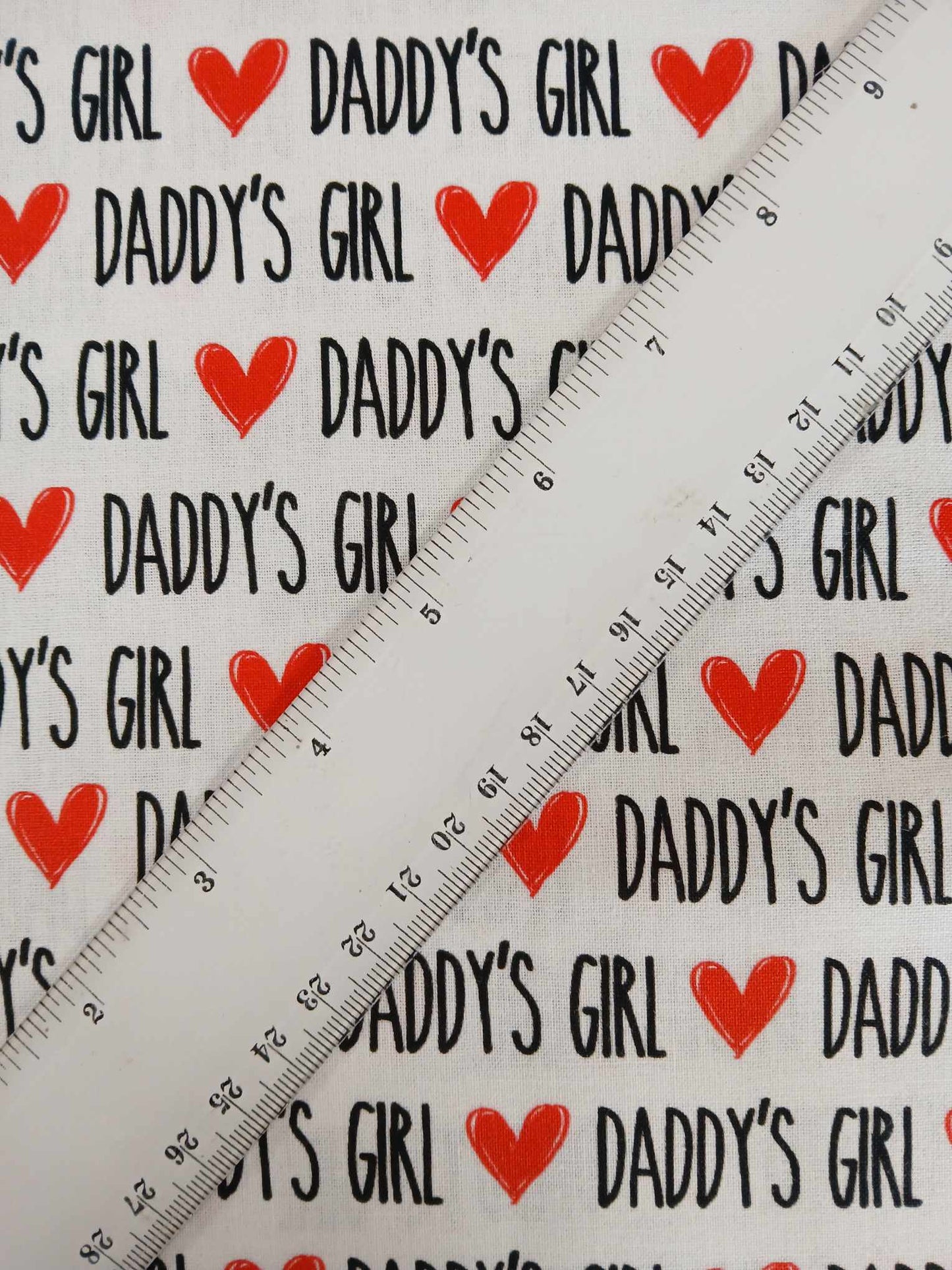 100% Cotton - Daddy's Girl - White/Red/Black - 54" Wide - Sold By the Metre