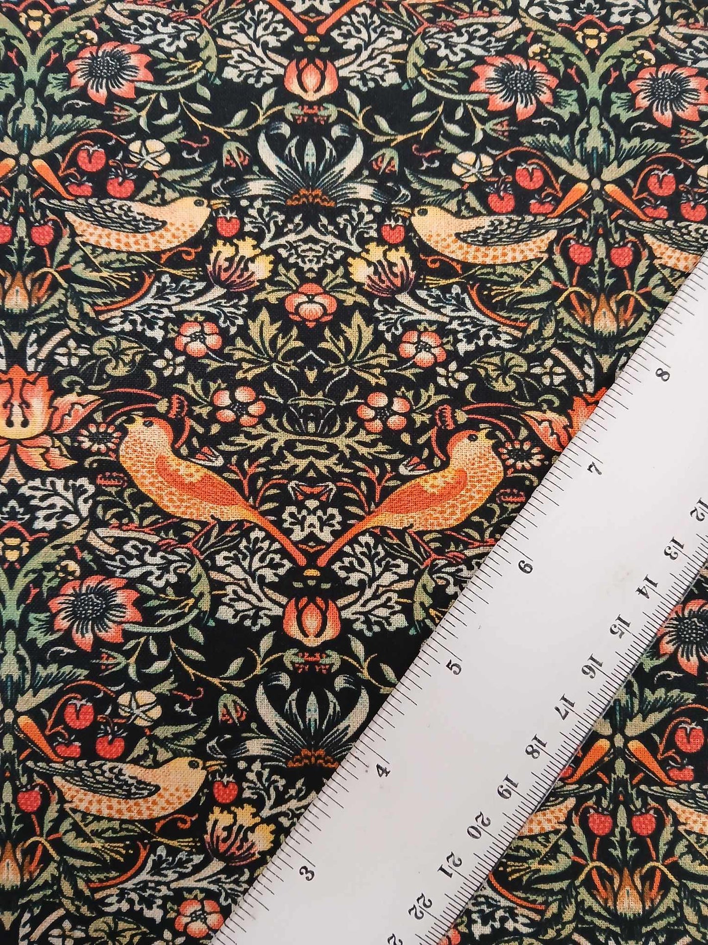 100% Cotton - Strawberry Thief - Ebony - 55" Wide - Sold By the Metre