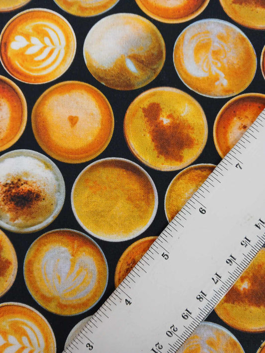 100% Cotton - Frothy Coffee - Orange/Yellow/Brown/Black - 54" Wide - Sold By the Metre