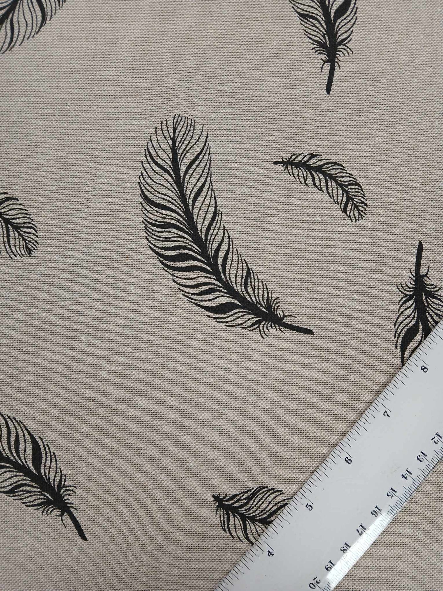 Linen Look - Feathers - Sand/Black - 56" Wide - Sold By the Metre