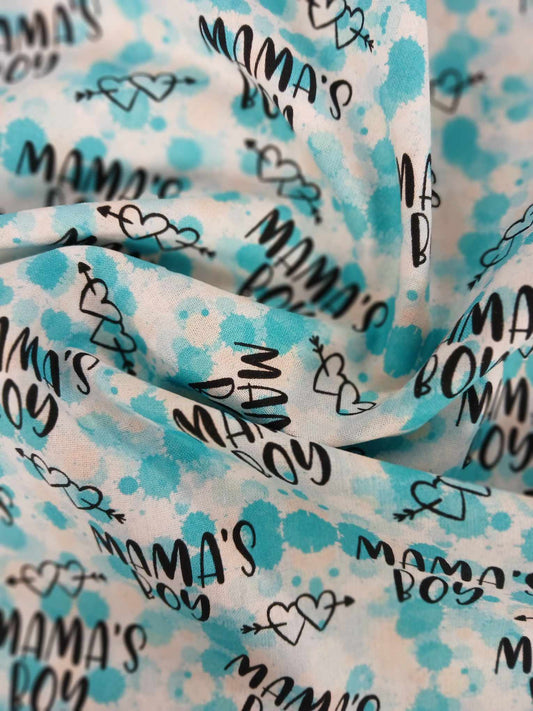 100% Cotton - Mama's Girl - Blue/White/Cream - 54" Wide - Sold By the Metre