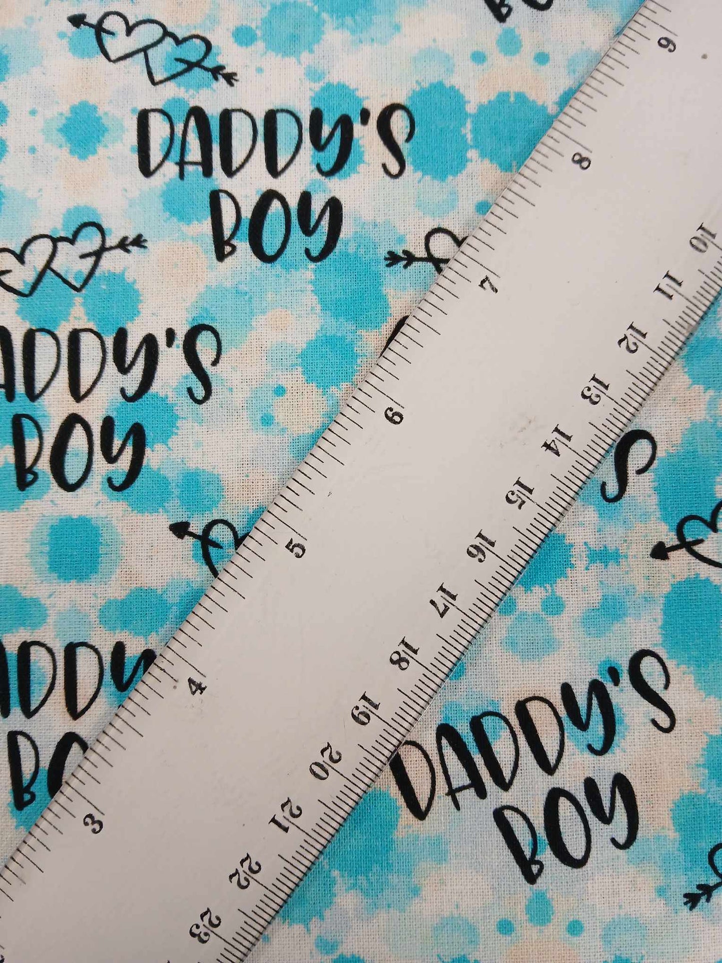 100% Cotton - Daddy's Boy - Blue/White/Cream - 54" Wide - Sold By the Metre