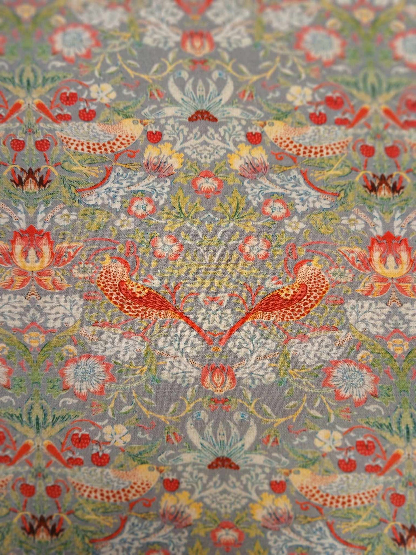100% Cotton - Strawberry Thief - Grey - 55" Wide - Sold By the Metre