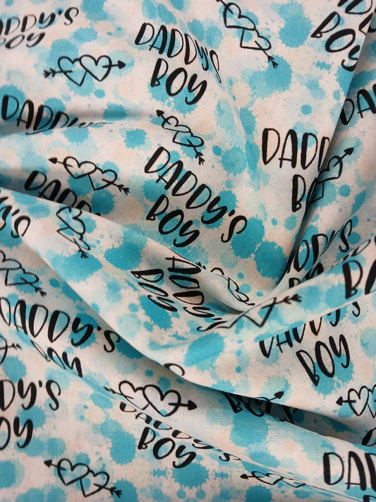 100% Cotton - Daddy's Boy - Blue/White/Cream - 54" Wide - Sold By the Metre