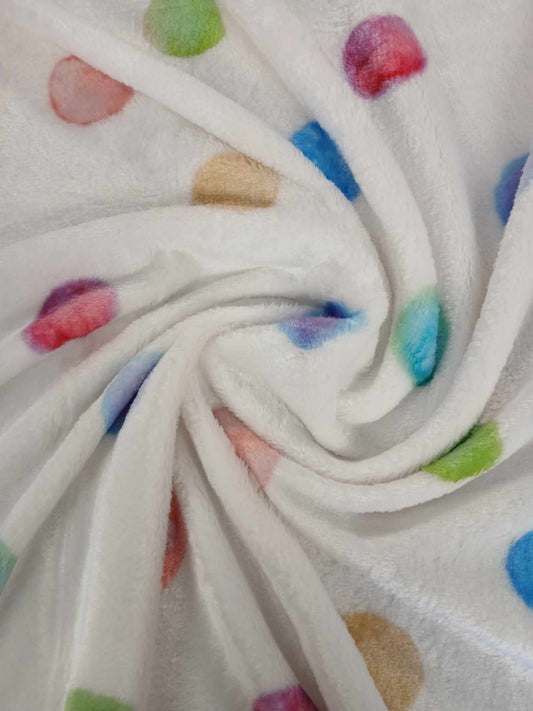 Cuddle Fleece - Spots - White/Blue/Green - 62" Wide - Sold By the Metre