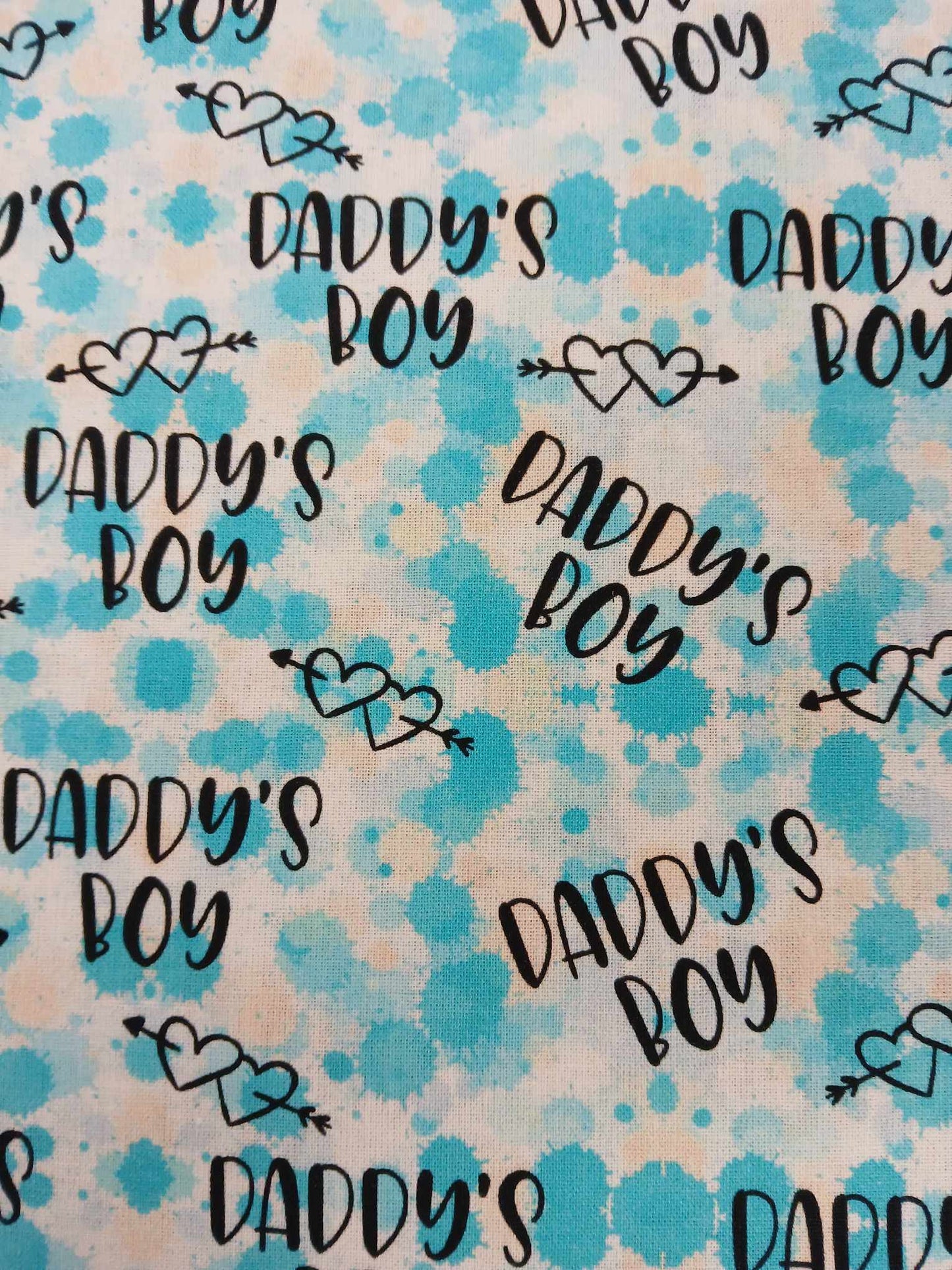 100% Cotton - Daddy's Boy - Blue/White/Cream - 54" Wide - Sold By the Metre