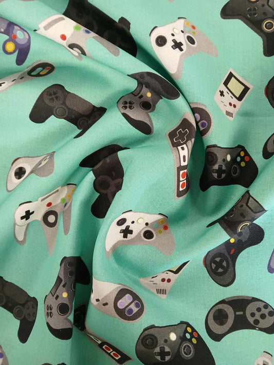 100% Cotton - Gaming - Turquoise - 54" Wide - Sold By the Metre