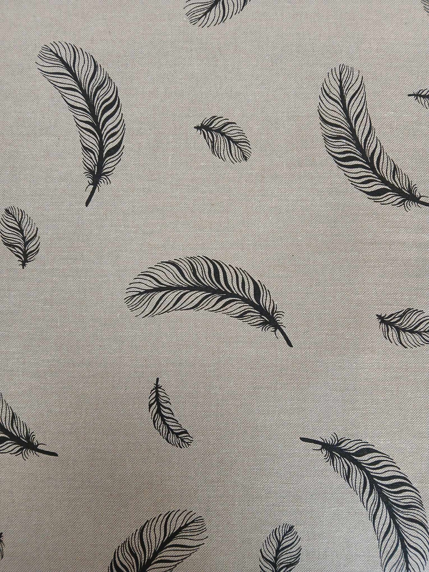 Linen Look - Feathers - Sand/Black - 56" Wide - Sold By the Metre