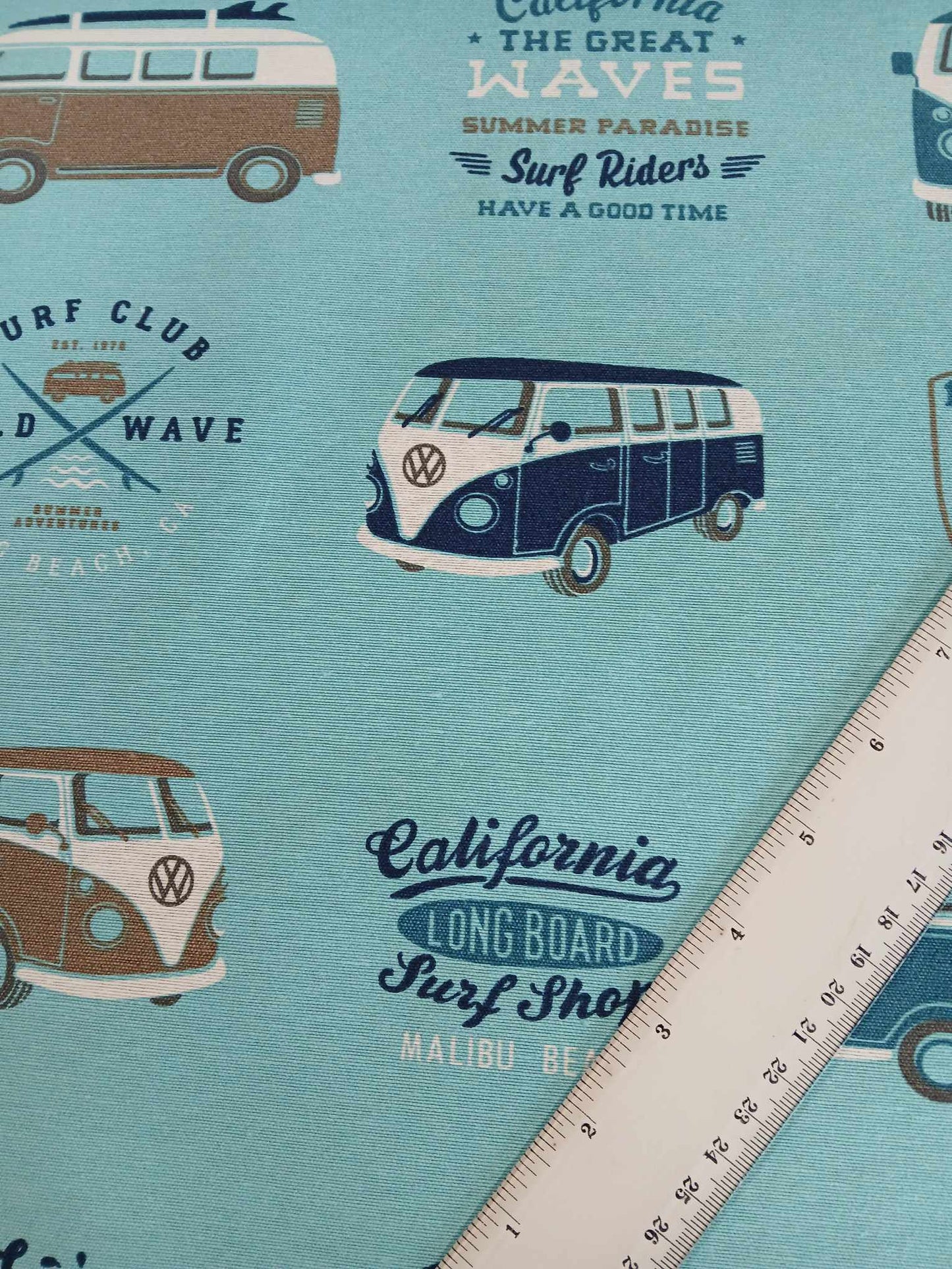 Linen Look - California Campervan - Blue/Brown/White - 56" Wide - Sold By the Metre
