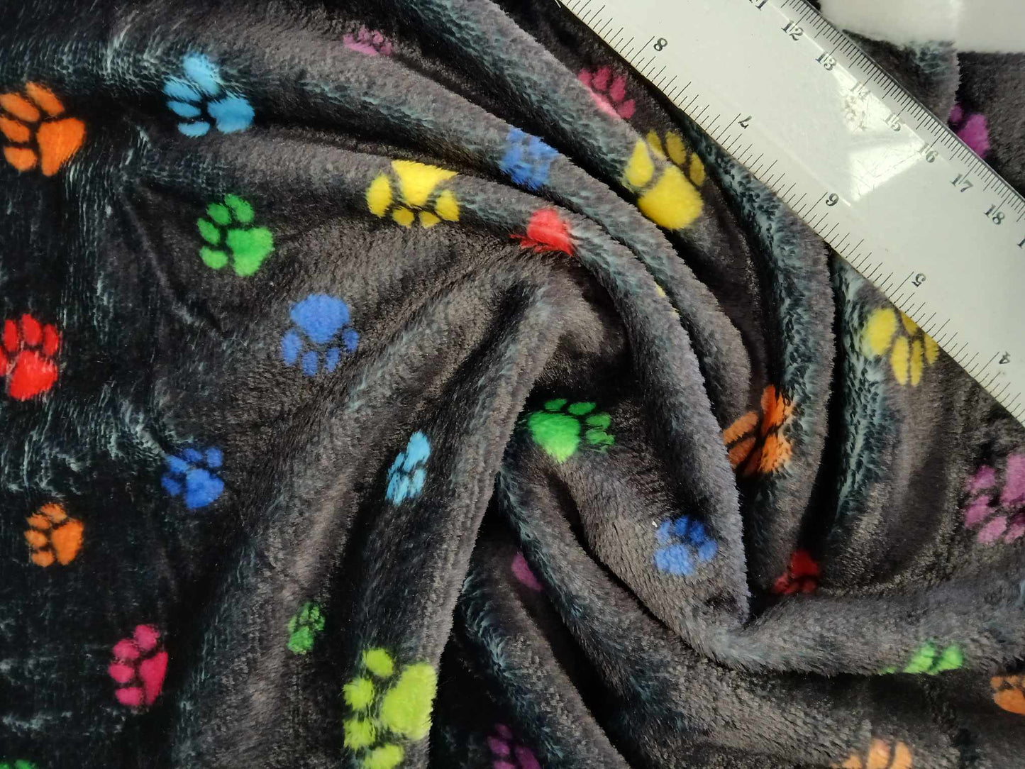 Cuddle Fleece - Paw Print - Black/Pink/Yellow/Green - 62" Wide - Sold By the Metre
