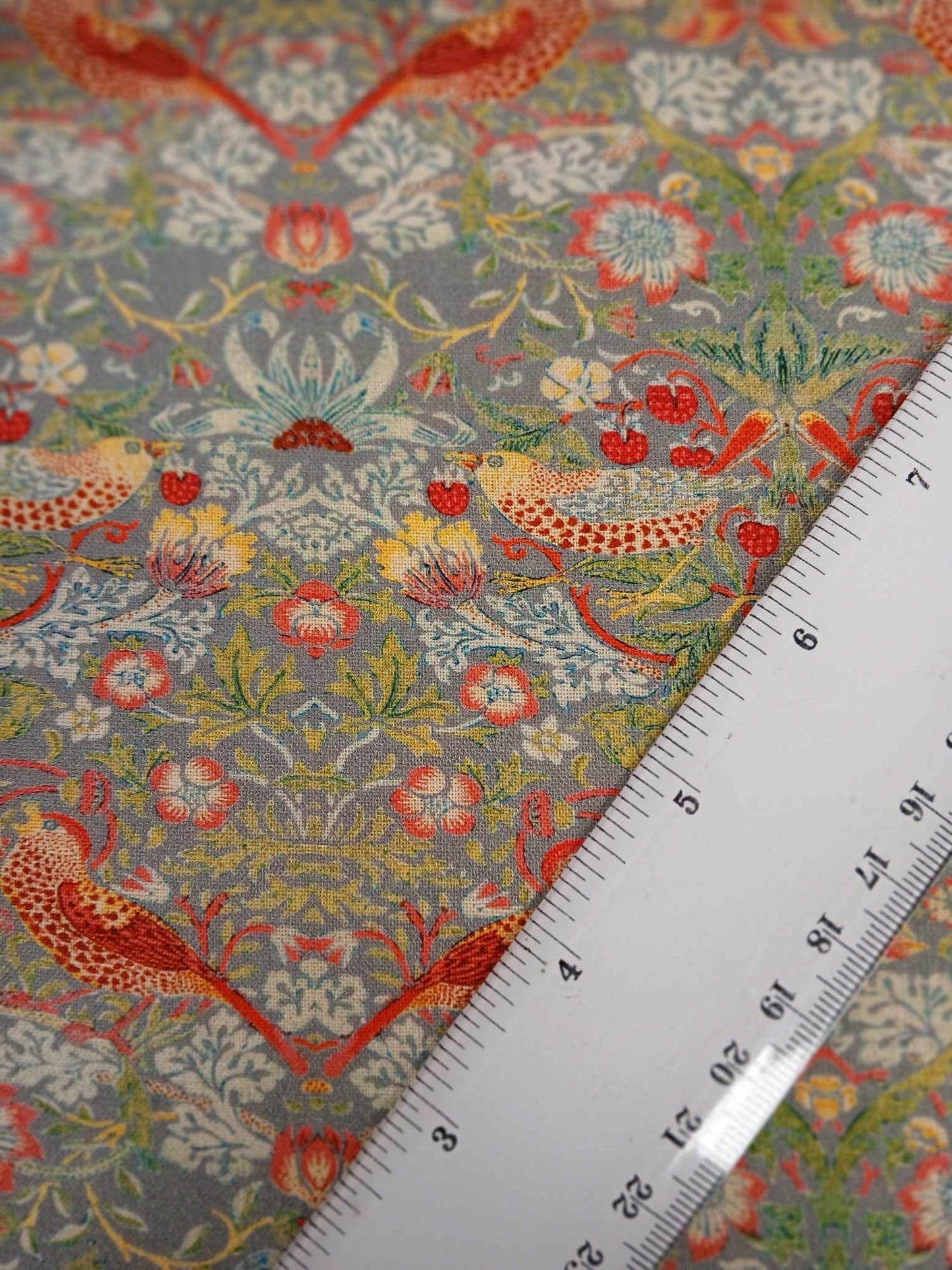 100% Cotton - Strawberry Thief - Grey - 55" Wide - Sold By the Metre