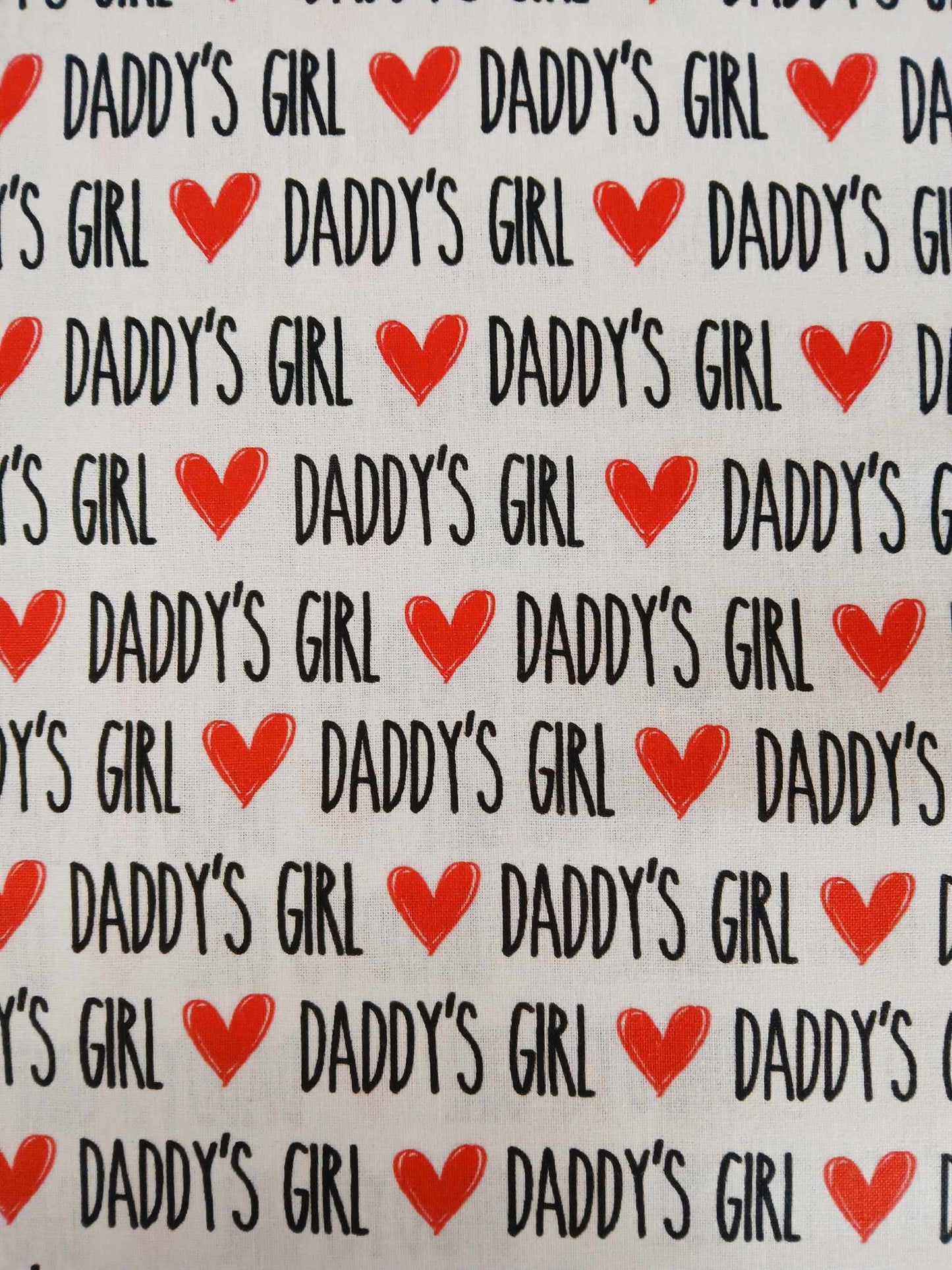 100% Cotton - Daddy's Girl - White/Red/Black - 54" Wide - Sold By the Metre