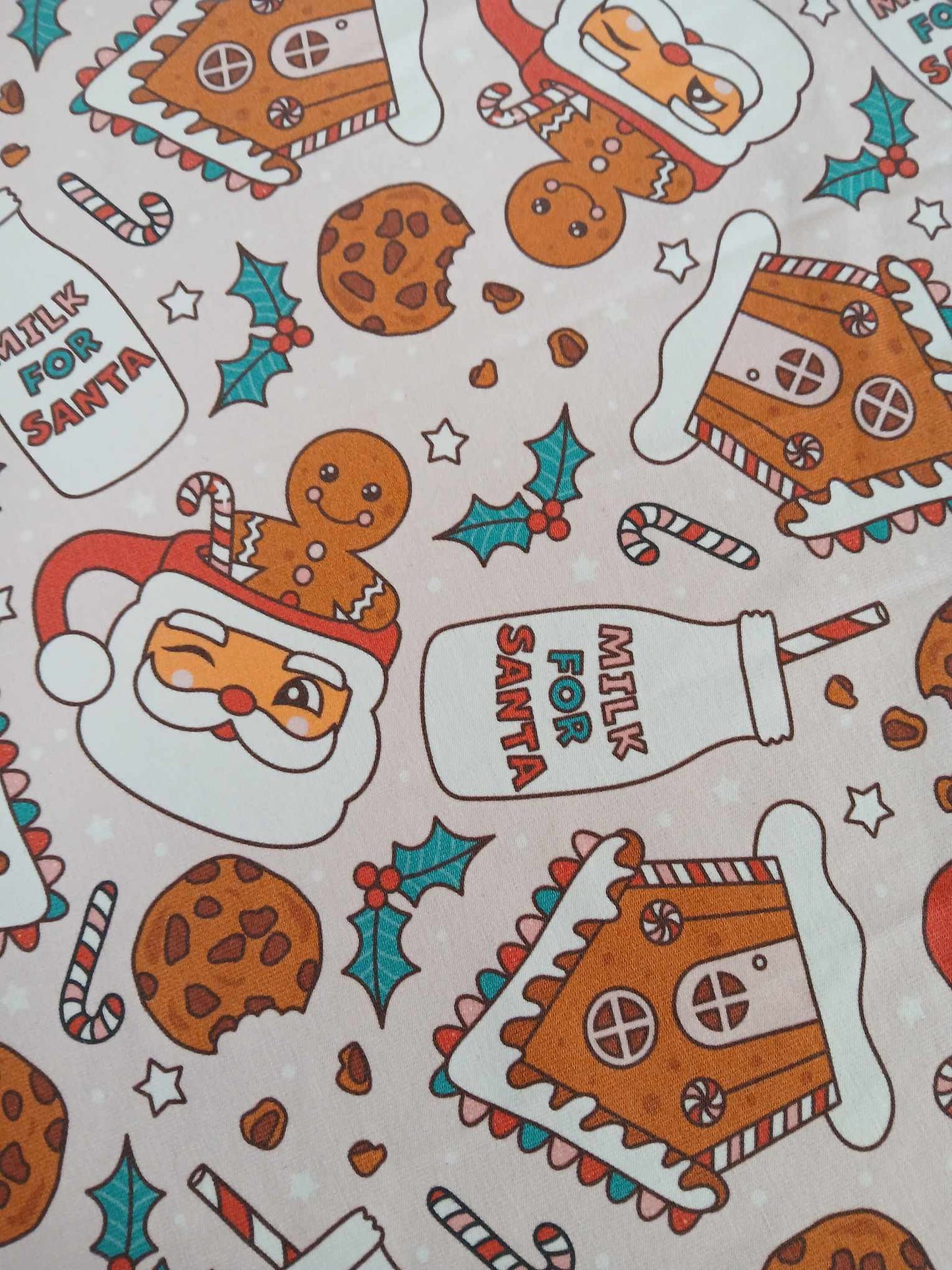 95% Cotton 5% Lycra Jersey - Gingerbread - Pink/Red/Green - 62" Wide - Sold By the Metre