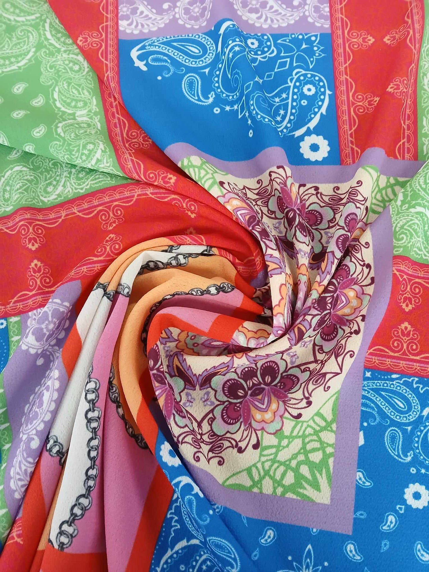 Bubble Crepe - Patchwork Print - Multicoloured - 60" Wide - Sold By the Metre